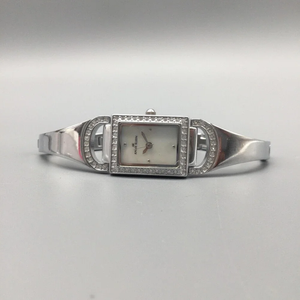 Anne Klein Womens Watch 17mm Silver Tone MOP Rectangular Dial New Battery 6.5